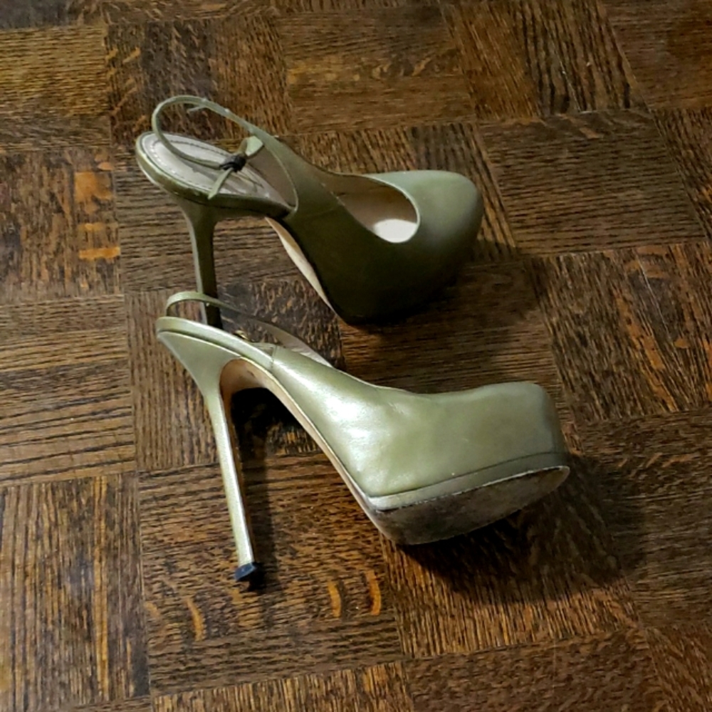 Gold Slingback YSL shoes.